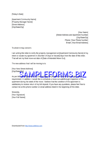 Intent to Vacate Letter Template docx pdf free